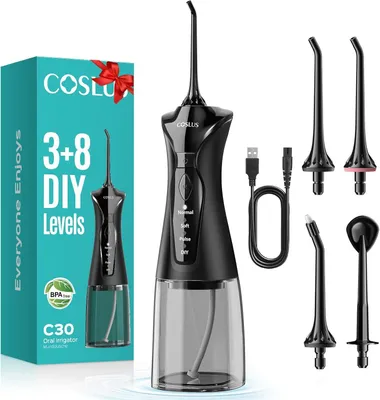 Produktbild von Coslus Oral Irrigator Wireless Electric Zahnreiniger: 4 Modi 300 ml Wassertank Schnellladung 30 Tage Akkulaufzeit Interdental Reiniger