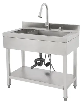 Obrázek produktu pro Nerezový dřez - Volně stojící kuchyňský dřez - 1 umyvadlo - Vytahovací baterie - 90 x 60 x 80 cm