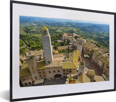 Produktbild von MuchoWow® MuchoWow® Gerahmtes Poster San Gimignano von oben in der Toskana, Italien 40x30 cm - Poster mit zchwarzem Bilderrahmen - Bilderrahmen - Poster im Rahmen