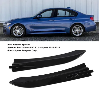 Immagine prodotto di 2 pezzi splitter paraurti posteriore auto, spoiler laterale nero lucido per Serie 3 F30 F31 M Sport dal 2011 al 2019
