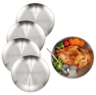 Immagine prodotto di TRANKIELO® - 4 piatti in acciaio inossidabile da 20 cm per campeggio - Resistenti, compatti e facili da pulire