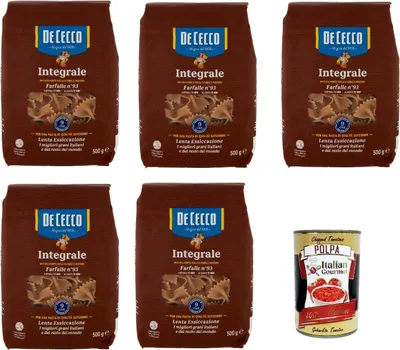 Produktbild von De Cecco Integrale Farfalle N° 93, Pasta integrale, Vollkornnudeln, 5x 500g + Italian Gourmet polpa 400g