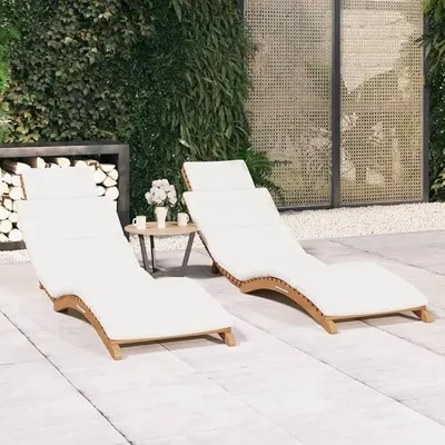 Produktbild von 2er Set Sonnenliege Gartenliege aus massivem Teakholz mit Auflagen, klappbar, verstellbare Rückenlehnen, ergonomische Relaxliege für Balkon, Terrasse, Pool und Outdoor