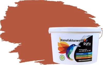 Produktbild von RyFo Colors Bunte Wandfarbe Manufakturweiß Rotorange 10l - weitere Orange Farbtöne und Größen erhältlich, Deckkraft Klasse 1, Nassabrieb Klasse 1