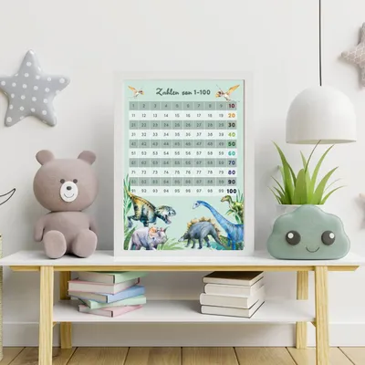 Produktbild von MeinBaby123® Lernposter Zahlen 1-100 | Dino A4