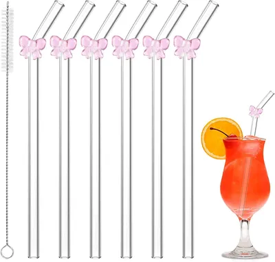 Produktbild von Wiederverwendbare Glasstrohhalme mit Reinigungsbürsten, 20 cm - Set mit 6 Stück