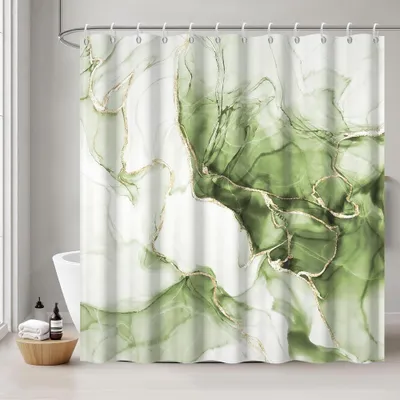 Image de Rideau de douche anti-moisissures, 180 x 220 cm - Vert sauge avec effet marbré