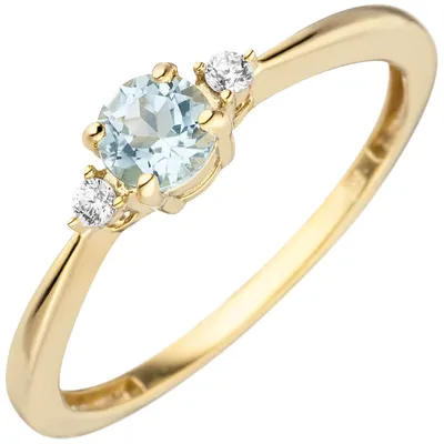 Produktbild von Ring aus 333 Gold Gelbgold mit Blautopas hellblau blau & Zirkonia schmall Innenumfang 56mm  Ø17.8mm