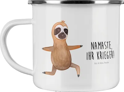 Produktbild von Mr. & Mrs. Panda Teetasse Faultier Yoga - Weiß - Geschenk, Teebecher, Emaille Tasse, Haferl, Pott, Namaste, Yogaübungen, Entspannung