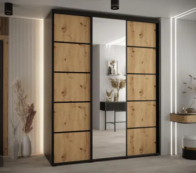 Obrázek produktu pro Šatní skříň ASIRI 5 - 190/60 cm, černá / dub artisan / černá