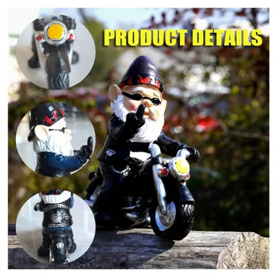 Produktbild von Gartendeko Zwerg, Motorrad-Gartenzwerg, lustige Dekoration für Terrasse und Balkon, Gnom mit Motorrad, Garten- und Bürodekoration aus Harz, Geschenke für Männer