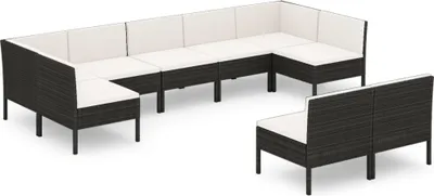 Produktbild von vidaXL 9-tlg. Garten-Lounge-Set mit Auflagen Poly Rattan Schwarz