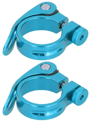 Productafbeelding van 2 stuks fietzadelsluiting, mountainbike/racefiets, zadelpenklem, snelspanner, clip, 35mm, blauw