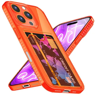 Obrázek produktu pro Silikonové pouzdro NALIA Neon pro iPhone 16 Pro – přihrádka na karty a výrazná barva – CARDPOP (pouzdro s ochranou proti nárazům) – značka z Berlína – oranžové