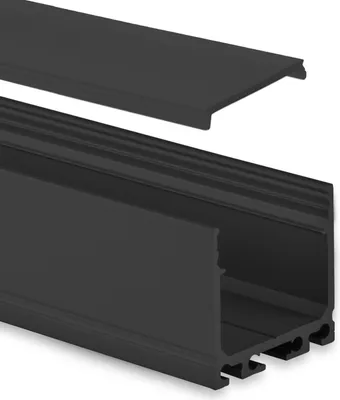 Produktbild von GX-PN6n LED AUFBAU-Profil 200 cm, hoch, LED Stripes max. 24 mm, schwarz RAL 9005 2m Abdeckung schwarz
