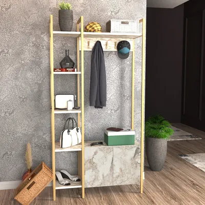 Produktbild von Skye Decor, Doga - Ephesus, Gold, Hallenstand, Weiß, 100 % MELAMINBESCHICHTETE SPANPLATTEN, 90 x 35 x 175 cm
