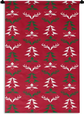 Produktbild von MuchoWow® Wandteppich Wandbehang Hirsche - Muster - Weihnachten 90x135 cm Tapisserie Dekoration Wandtuch - Baumwolle - Wandskulptur
