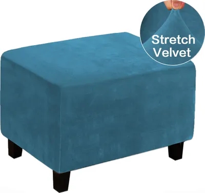 Obrázek produktu pro Stretch Ottoman Cover Stool Covers Footstool Protective Covers Velvet Slipcovers for Ottoman (L, světle modrá)