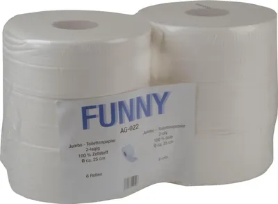Produktbild von FUNNY Jumbo Toilettenpapier 2 lagig hochweiß 9,5 x 19 cm Ø 25 cm 6 Rollen