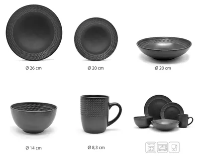 Produktbild von Echtwerk Vintage Kombiservice BlackStyle, Menge / Farbe:Schwarz / 30-teilig