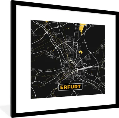Produktbild von MuchoWow® Gerahmtes Poster Erfurt - Gold - Deutschland - Karte - Stadtplan 40x40 cm - Poster mit Schwarzem Bilderrahmen Wandposter Rahmen Foto Bilder - Poster - Plakat im Rahmen