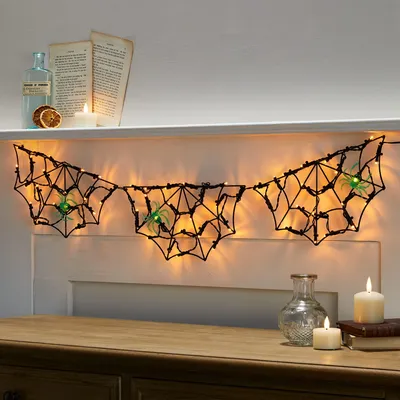 LED-Spinweb-Licht Halloween 0,9 m mit Timer, Batterie