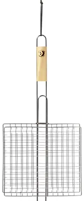 Produktbild von Best Sporting Grillkorb mit Holzgriff I 27 x 24 x 3 cm I verstellbar Grillgutwender rechteckig I Edelstahl mit langem Griff I Grillhalter I Gemüse Grillkorb I Grillkorb Edelstahl I Grillgitter