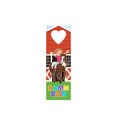 Produktbild von Türschild für Kinderzimmer, Mädchen auf Pferd Motiv, Pferdestall, 25 x 8cm, Holz