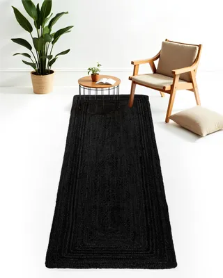 Image de carpetfine Tapis Jute Nele couloir couleur naturelle anthracite 80x400 cm tissé à la main en Jute | Tapis naturel moderne uni de style boho pour salon et chambre.