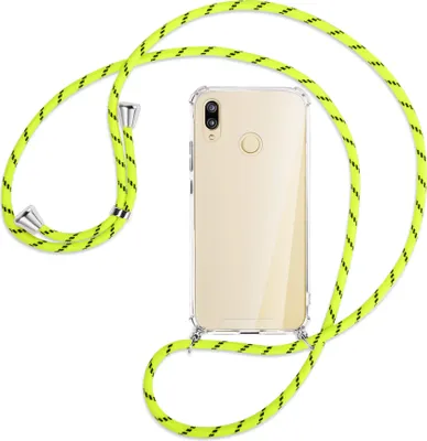 Produktbild von Handykette Backcover-Schutzhülle mit Band (Metall silberfarben) für Huawei P20 lite - neongelb