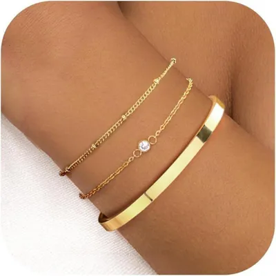 Image de Femmes or Bracelet Set 14 carats en acier inoxydable style A : 3 pièces-Zircon