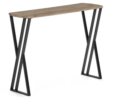 Produktbild von Vintage Konsolentisch Metall Eros 100x30x75 Flurtisch in Pinien-Optik mit Metallbeinen, Sideboard Natur/Schwarz
