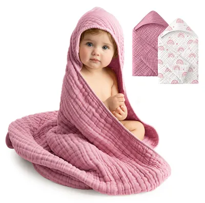 Produktbild von Babybadetücher mit Kapuze - 100% Musselin Baumwolle, 2 Stück