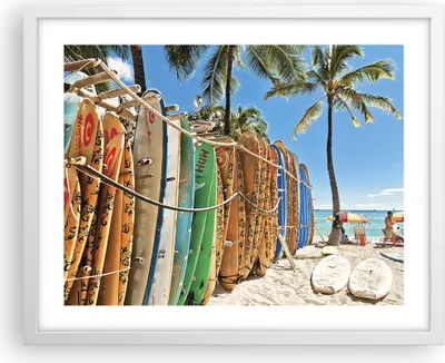 Produktbild von Gerahmtes Poster - Weißer Rahmen - Board Surfen Strand - 50x40 cm - Wand Bild - Wanddeko - Wandbilder - Kunstposter - Wandposter - Bilderrahmen - Bilder - Kunstdruck - Wandbild - P2WAA50x40-4165