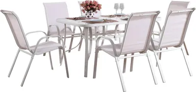 Image de Table et chaises de jardin en textilène "Cordoba" - Phoenix - 6 places - Ecru