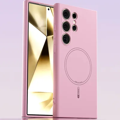Produktbild von Magnetische Handyhülle für Samsung Galaxy S24 Ultra, MagSafe kompatible, Flüssig Silikon Stoßfest Kratzfest Hülle Pink