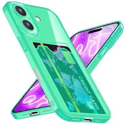Obrázok produktu pre Silikónové puzdro NALIA Neon pre iPhone 16 – priečinok na karty a výrazná signálna farba – CARDPOP (puzdro proti nárazom) – značka z Berlína – tyrkysová