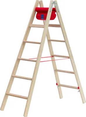 Image de Échelle en bois Hymer avec escaliers 71499, accessible des deux côtés, 2x6 barreaux, hauteur de travail 3,10 m