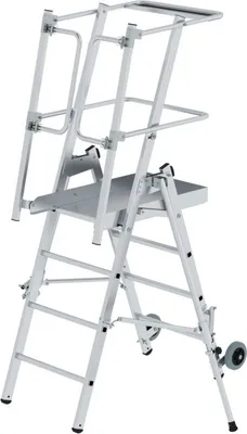 Produktbild von Plattformleiter FlexxStep | 4 Sprossen | inkl. beidseitigem Handlauf | Aluminium | Rutschsichere Leiterschuhe