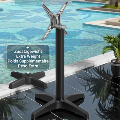 Produktbild von BARCELONA | Bistro Stehtischgestell | Höhe: 111 cm | Fuß: Ø 66 cm | Schwarz | Klappbar + Zusatzgewicht | Stehtischgestell Outdoor, Tischgestell Aluminium, Gastro Stehtischgestell