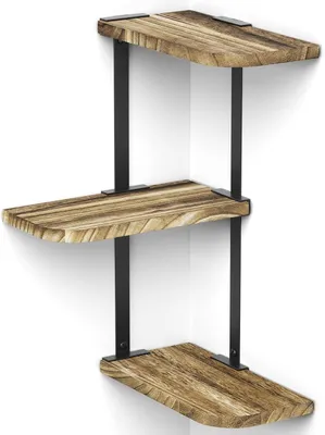 Productafbeelding van Hoekplank 3 schappen, wandplank van hout en metaal, voor woonkamer