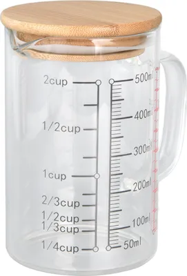 Imagen del producto de Taza medidora de vidrio con boquilla en forma de "V", escala visible, agarre cómodo. Tazas de vidrio de borosilicato para café, capacidad de 500 ml