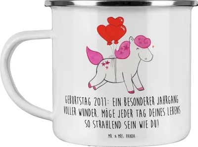 Produktbild von Mr. & Mrs. Panda Emaille Tasse 2011 Geburtstag - Weiß - Geschenk, wunderschöne Momente, Teetasse, Haferl, besonderer Jahrgang, kostbare, Leben genießen, Geboren, Pott