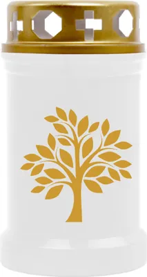 Produktbild von Grabkerze Weiß ( Druck Gold ), Brenndauer: 40 Stunden, Motiv: Baum