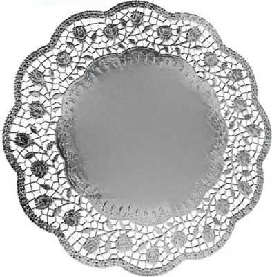 Immagine prodotto di Pizzo decorativo rotondo argento 36 cm, 4 pezzi - Wimex