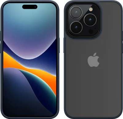 Produktbild von kwmobile Hülle für das iPhone 14 Pro Hülle - Transparente Hartschale - Stoßfeste Handyhülle aus Weichem TPU Silikon - Dunkelblau Matt Transparent