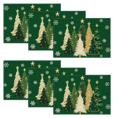 Platzset 6er Set 30x45cm Weihnachtsbaum Sterne grün waschbar