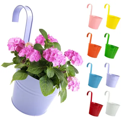 Image de Pots de fleurs suspendus, grands - Pots suspendus robustes - Lot de 8 - Avec crochets amovibles - Trou de drainage - Pour balcon/jardin/mur - Pot suspendu
