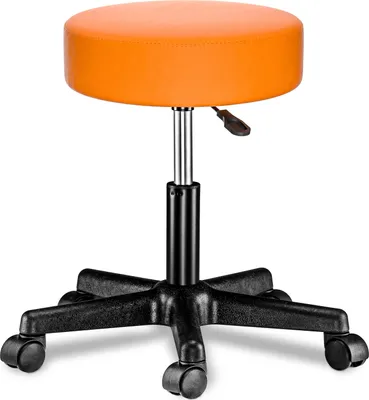 Image de CASARIA® Tabouret de bureau orange pivotant 360° hauteur réglable 46-60 cm avec roulettes siège rembourrage 10 cm
