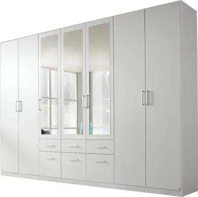 Produktbild von Kleiderschrank Drehtürenschrank mit Spiegel weiß 315 cm - BINGEN - Die Möbelfundgrube